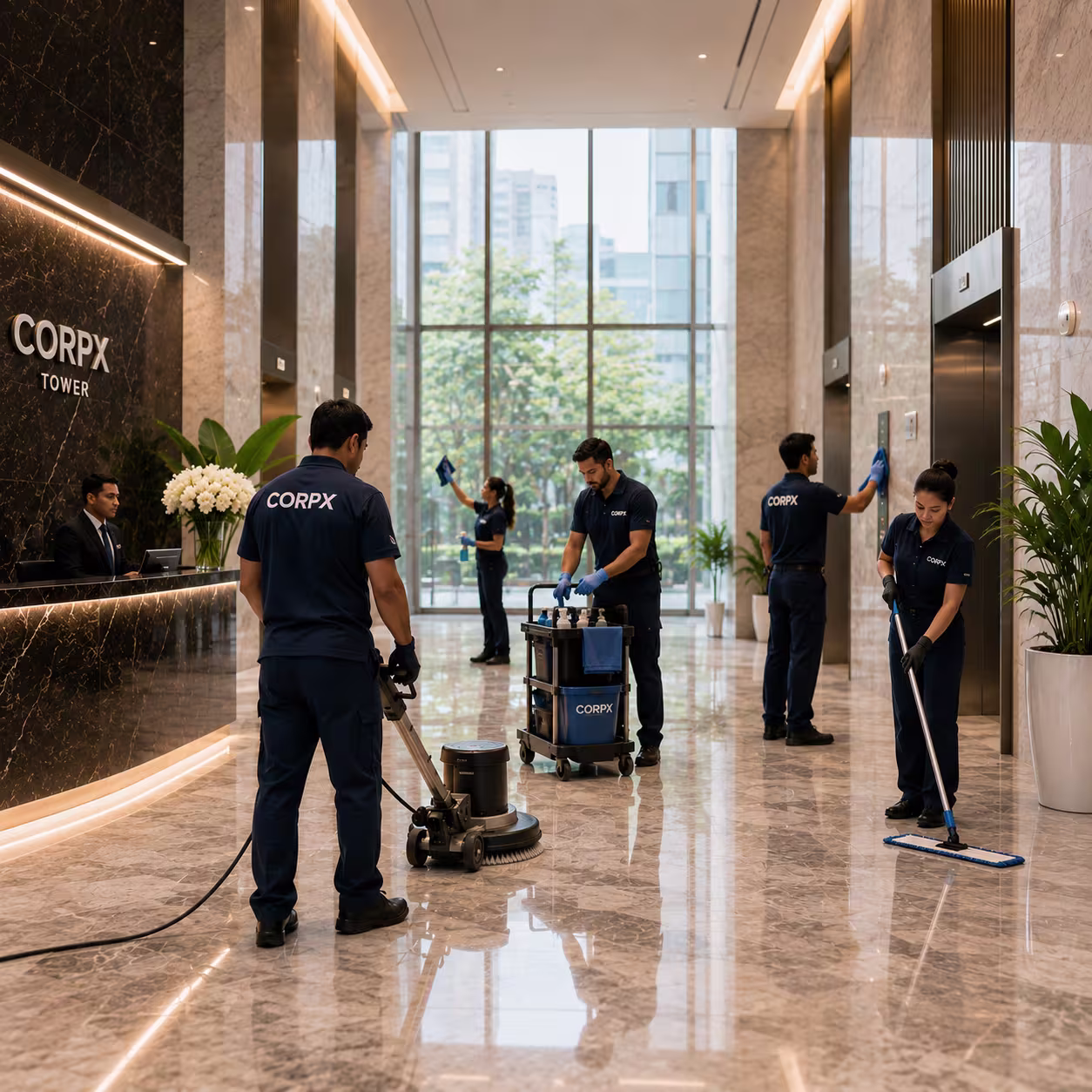 CorpX deep cleaning crew on site in Bangalore